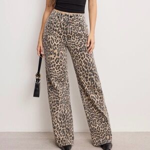 Good American Leopard Print Wide-Leg Jeans in Tan & Black